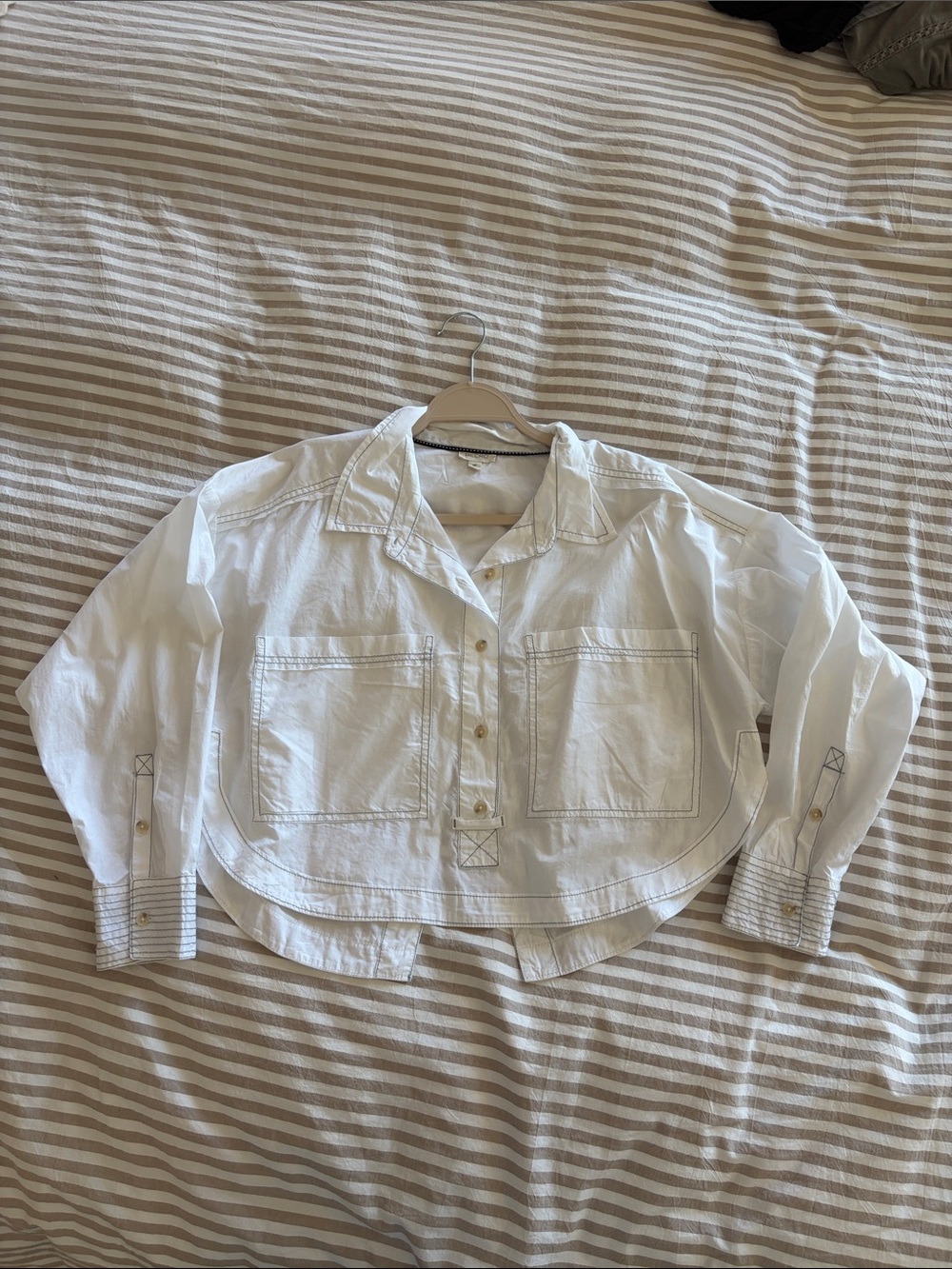 Pilcro White Button-Front Shirt with Contrast Trim